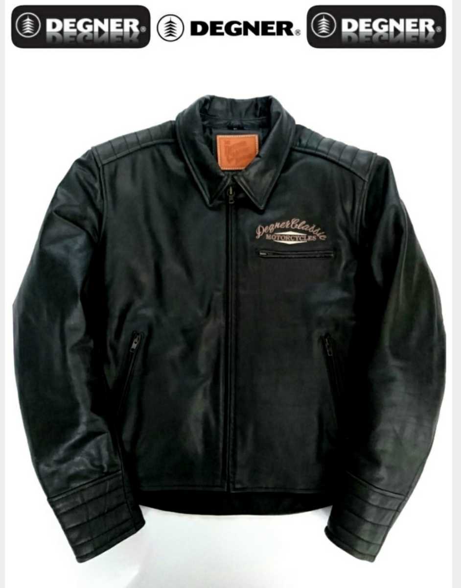 超名作 DEGNER CLASSIC BRAND デグナークラシックブランド 高級カウレザーMCスカル刺繍パデッドシングルライダースジャケット XL 美品拍卖