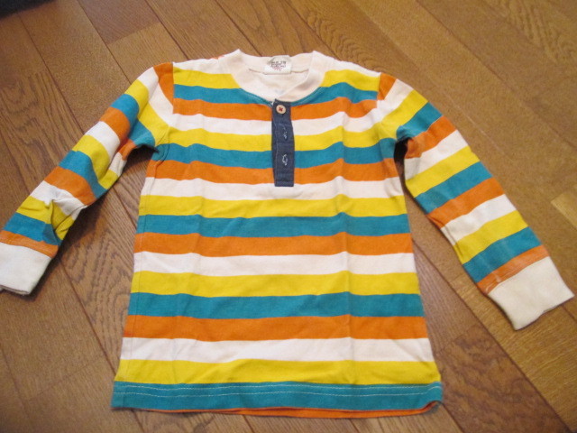 95 長袖 オレンジ黄色緑 ボーダーTシャツ拍卖