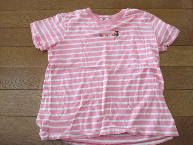 130 miki HOUSEミキハウス 半袖 ピンクボーダーのTシャツ拍卖