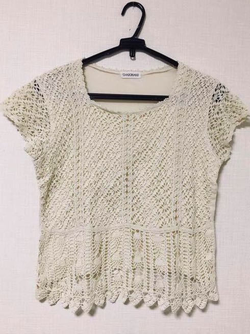 カットソー セーター サマー 手編み★コットン k35 半袖 レース 半袖ニット トップス拍卖