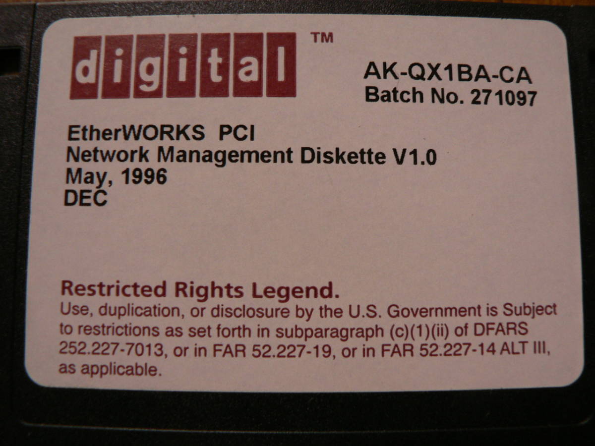 送料最安 \110 FDD01:digital AK-QX1BA-CA EtherWORKS PCI Network Management Doskette V1.0 May,1996 バッチFD 2枚まとめて拍卖