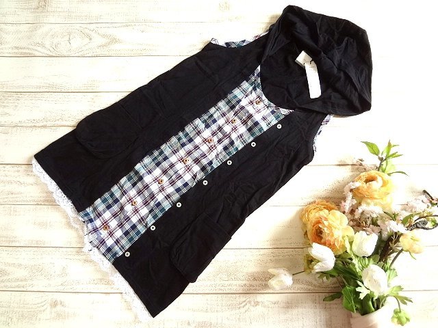 新品 Estacot エスタコット チェック フード付きパーカー ワンピース ノースリーブ 拍卖