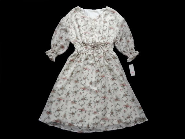 新品 ryuryu リュリュ ベルーナ 花柄 ワンピース L 11 シフォン ボタニカル 袖シアー レースアップ 拍卖