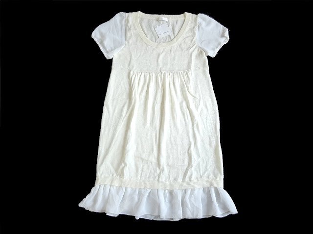 新品 Three&Two One 袖シフォン ニット ワンピース パフスリーブ アイボリー 白 ワンピ 拍卖