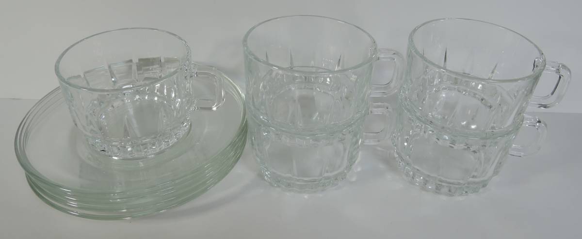 ☆P00■ARCORC アルコロック ガラス製 カップ&ソーサー 5客■フランス製 中古拍卖