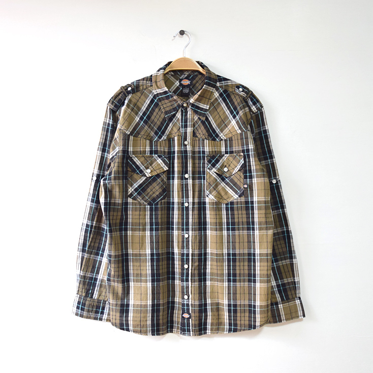 【送料無料】ディッキーズ コットン 長袖シャツ チェック柄 メンズL Dickies USA アメリカ古着 CA0314拍卖