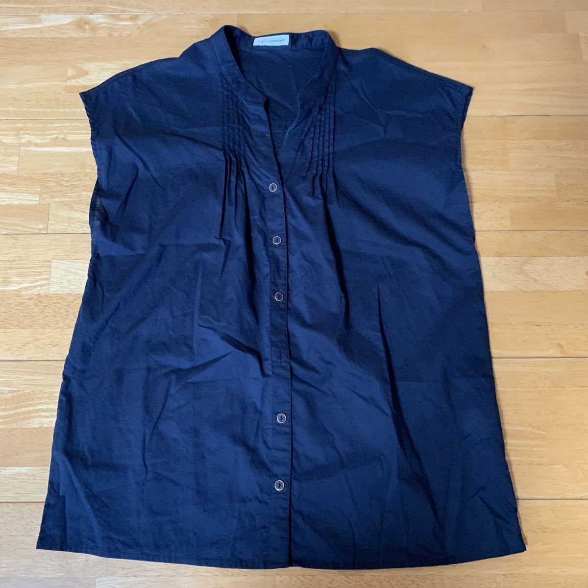 アーヴェヴェ a.v.v standard シャツ ノースリーブ レディース コットン 80% キュプラ 20% サイズ M 4つ目ボタン取れ予備有 中古 美品 送無拍卖