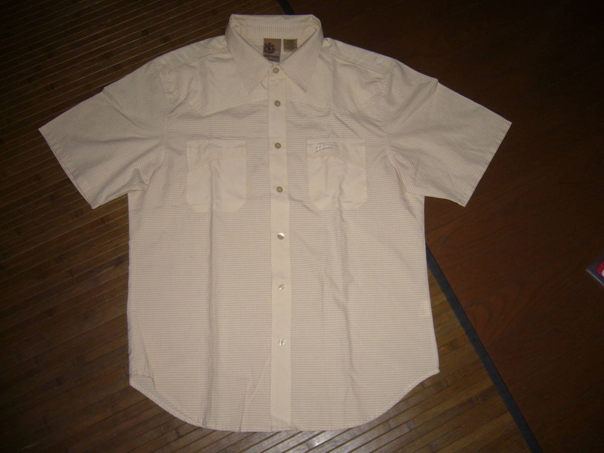 681-44♂:ELEMENT エレメント 半袖 ウエスタンタイプ シャツ size.L 色.ベージュ インド製 GMS JAPAN 拍卖