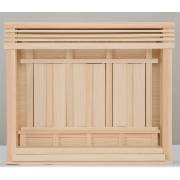 国産東濃檜製壁掛け神棚 三社タイプ薄型箱宮 神楽(かぐら) モダン神棚(洋風神棚) 日本製神棚 白木 無塗装 桧 ひのき拍卖