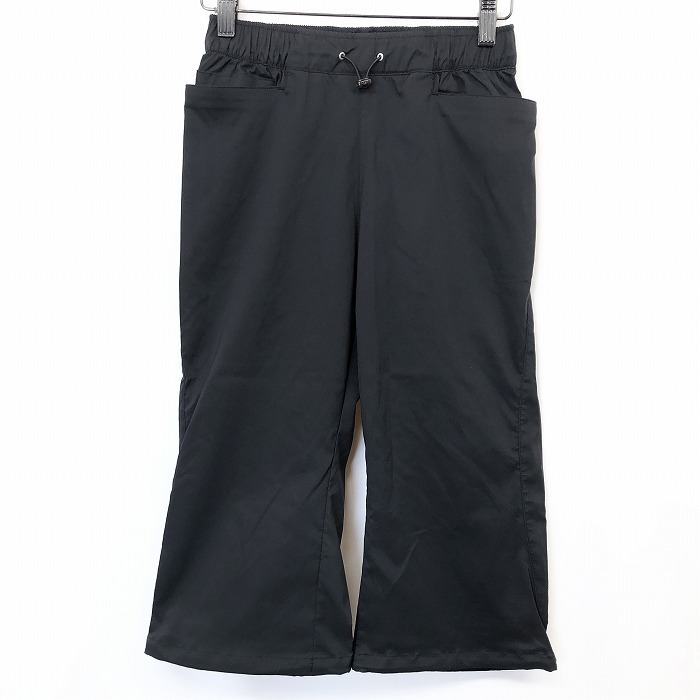 KAPPA カッパ S レディース 女性 クロップドパンツ ショートパンツ 裾フレア ウエストゴム ラインストーンロゴ 裾に調節ゴム ポリ100% 黒拍卖