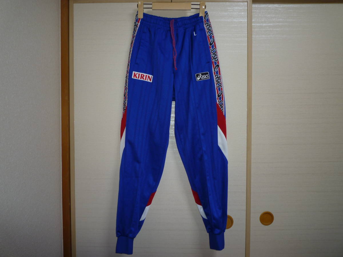 アシックス KIRIN 日本代表支給品?シャドーストライプジャージパンツ青赤白 Lサイズ拍卖