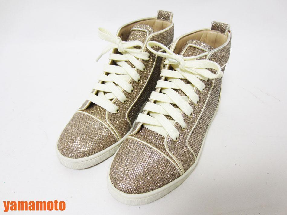 送料無料 Christian Louboutin クリスチャン ルブタン レディース シューズ スニーカー 靴 ハイカット ゴールド ラメ 361/2 中古拍卖