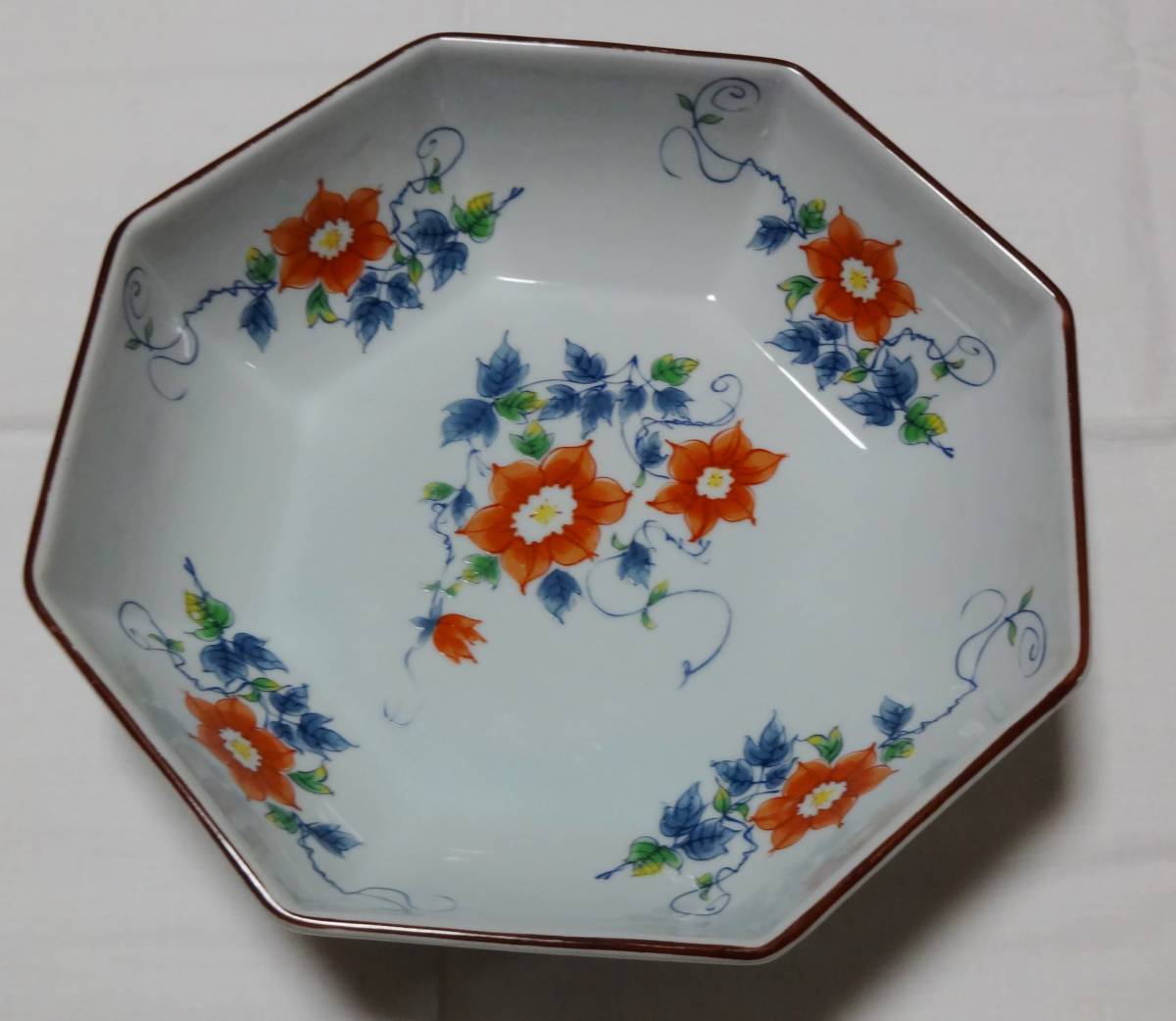 少し使用!クレマチス模様入り八角形大鉢1個(大吉窯製)拍卖