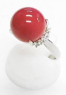 【15-39】Pt900 天然珊瑚(コーラル) 天然ダイヤモンド0.10ct 指輪 12号 鑑別書付き【菊地質店】拍卖