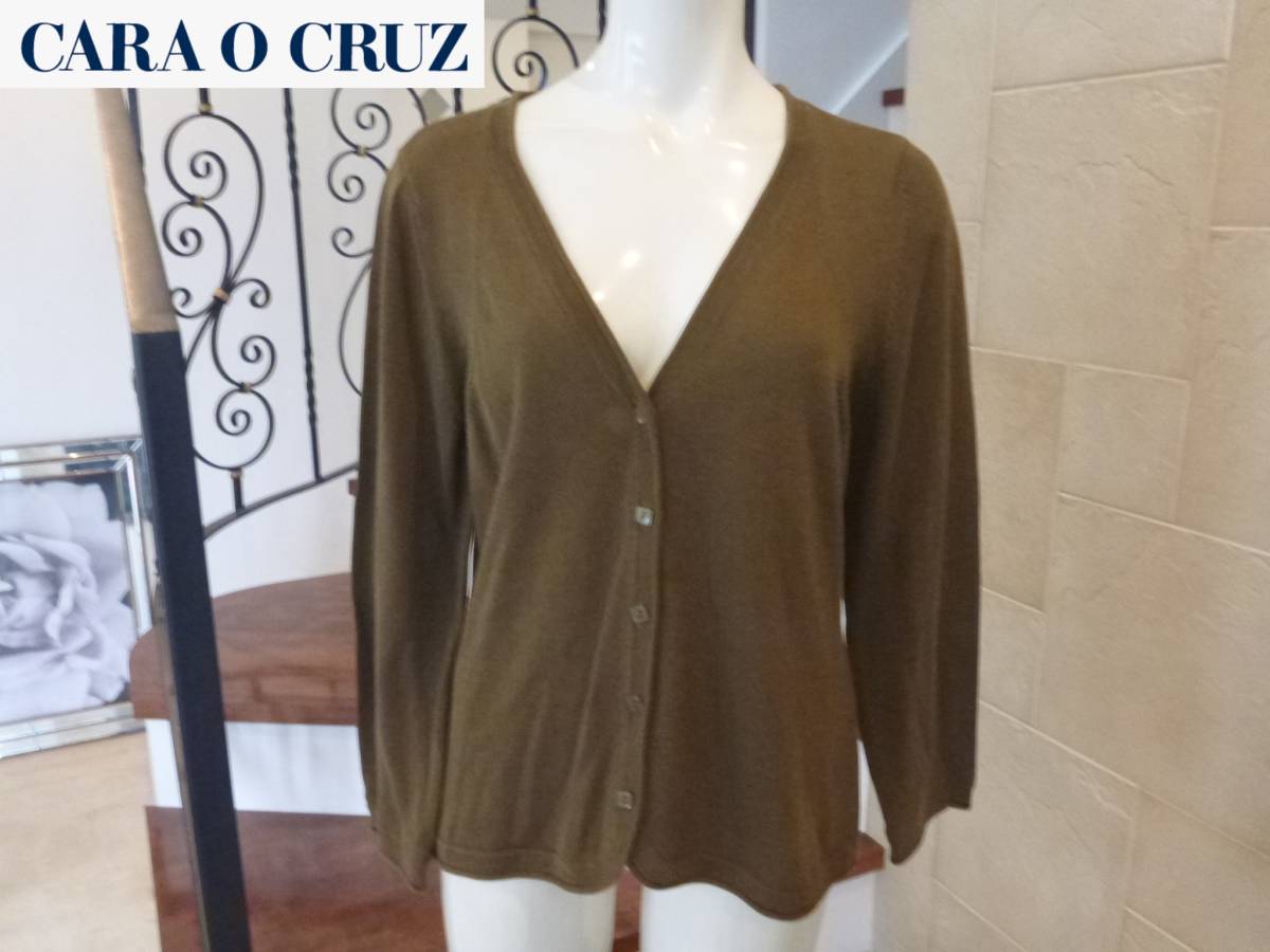 4.5万 美品 CARA O CRUZ キャラオクルス ★レリアン カーキ カーディガン 9 M相当拍卖