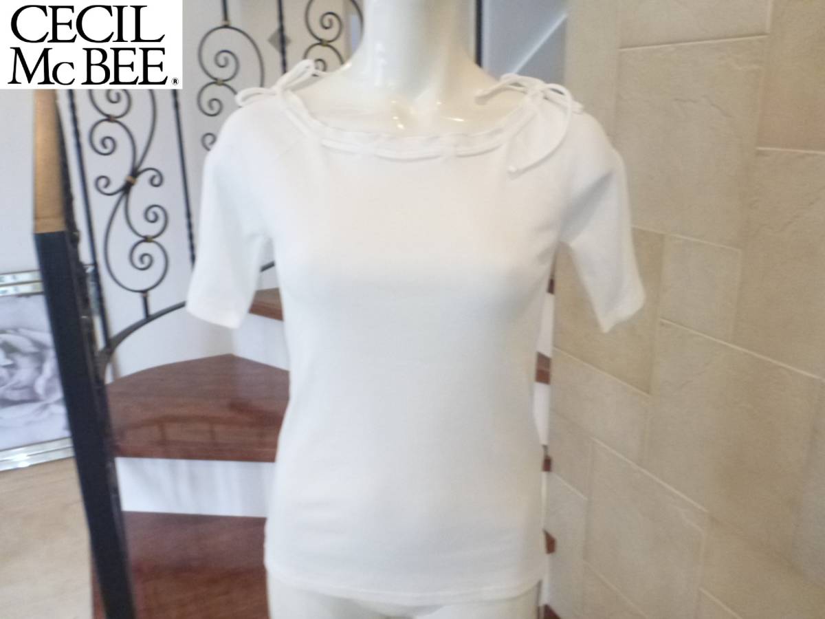 新品 CECIL McBEE セシルマクビー ★ 白ホワイト 半袖 カットソー M拍卖