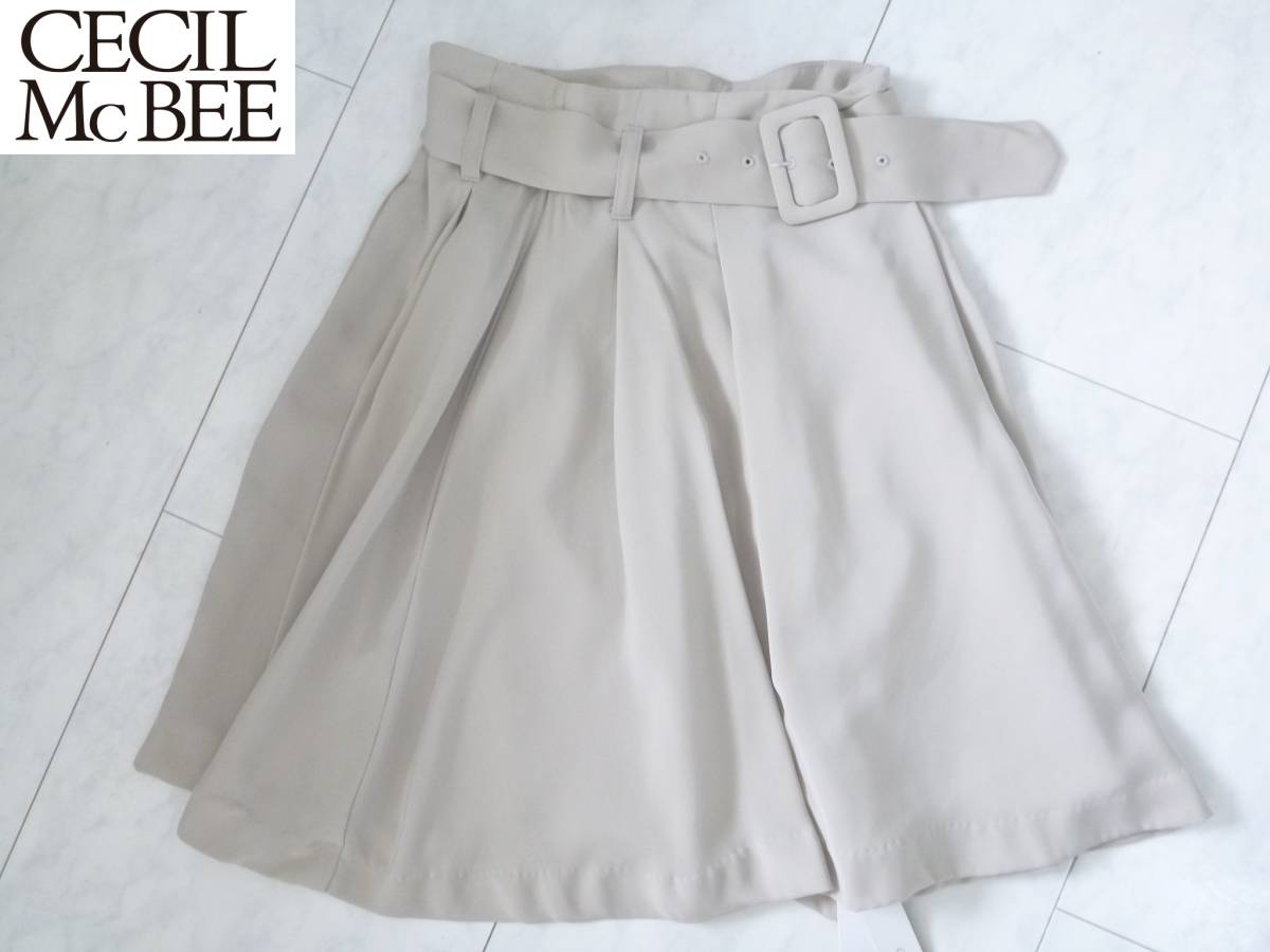 ¥5900 新品 CECIL McBEE セシルマクビー ★ベージュ ベルト付き ハイウエスト スカート S拍卖