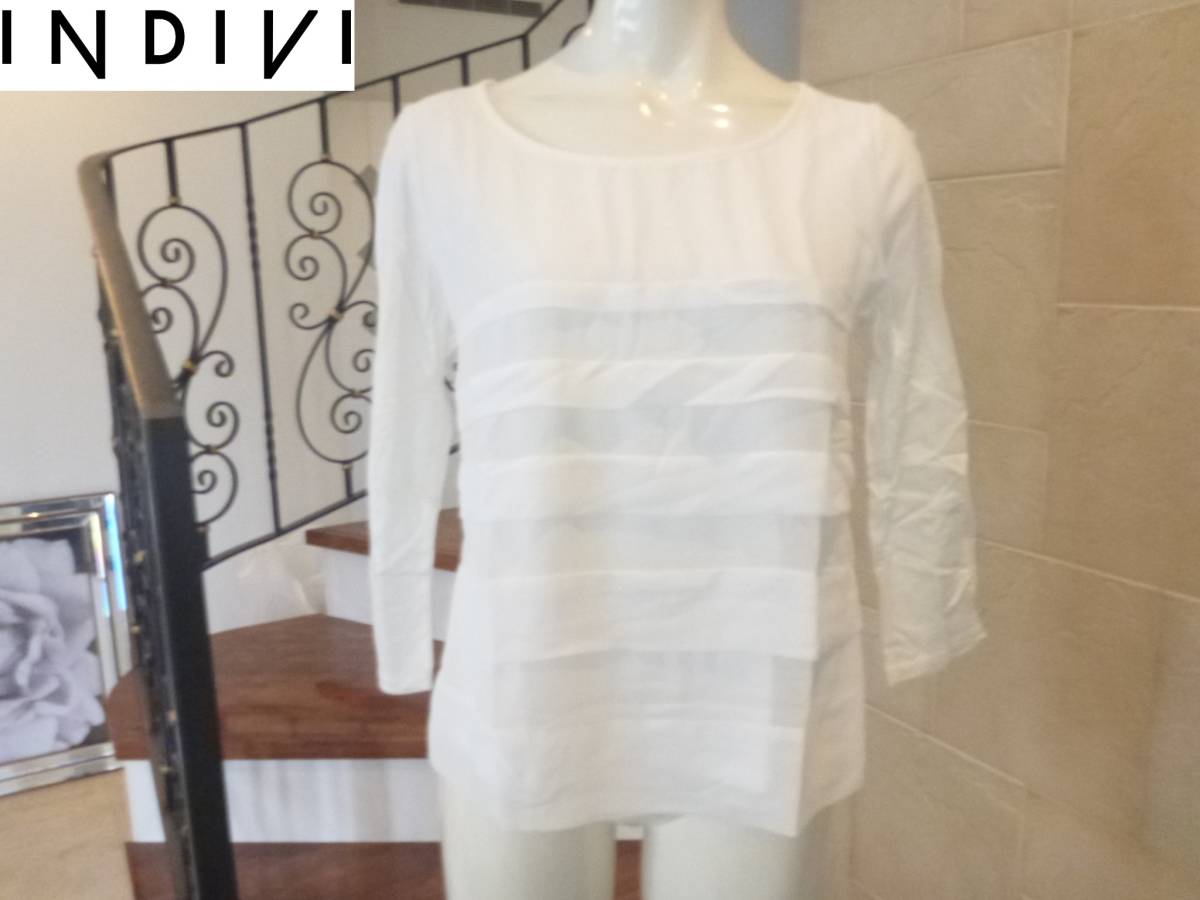 1万 美品 INDIVI インディヴィ インディビ ★ 白 ホワイト 7分袖 カットソー 38 M相当拍卖