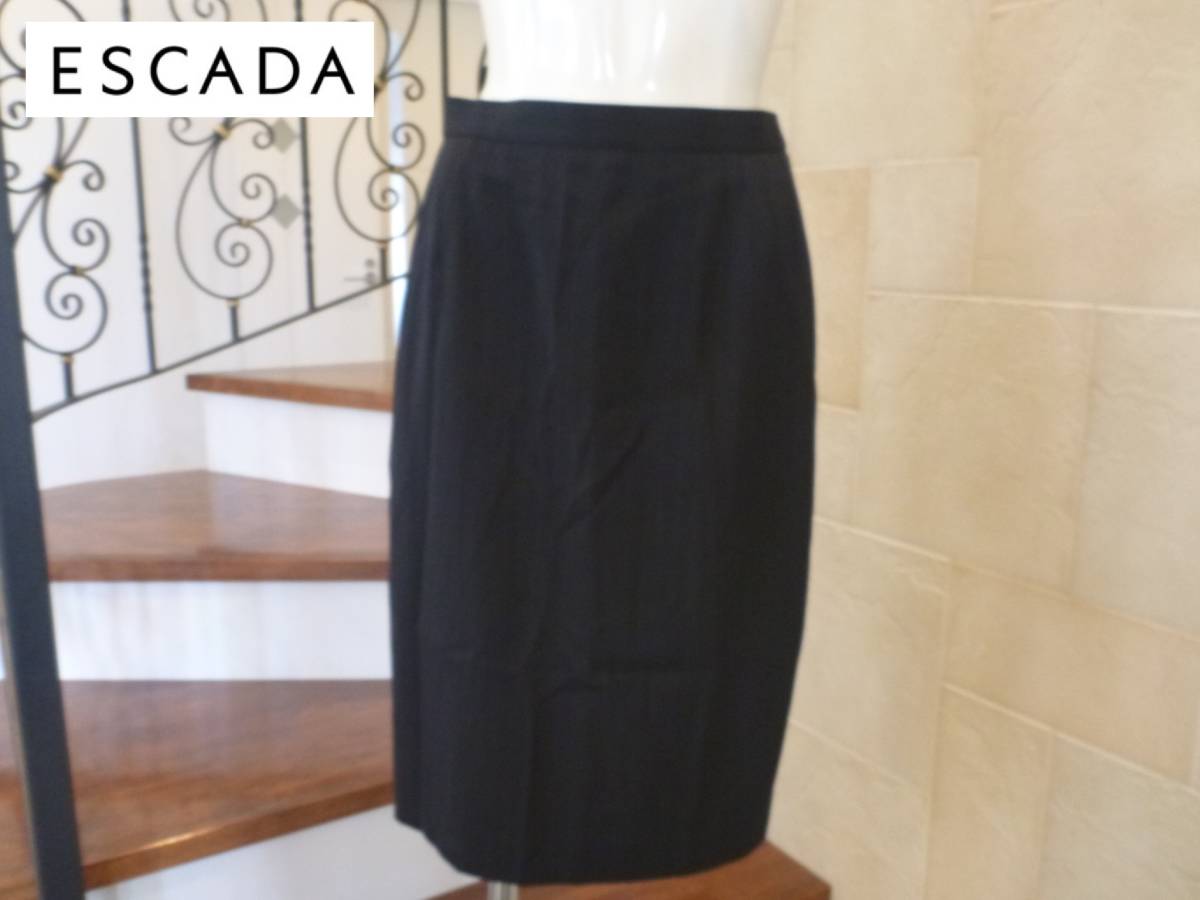 美品 ESCADA エスカーダ ★紺 ストライプ柄 しっかりした素材 スカート 36 M相当拍卖
