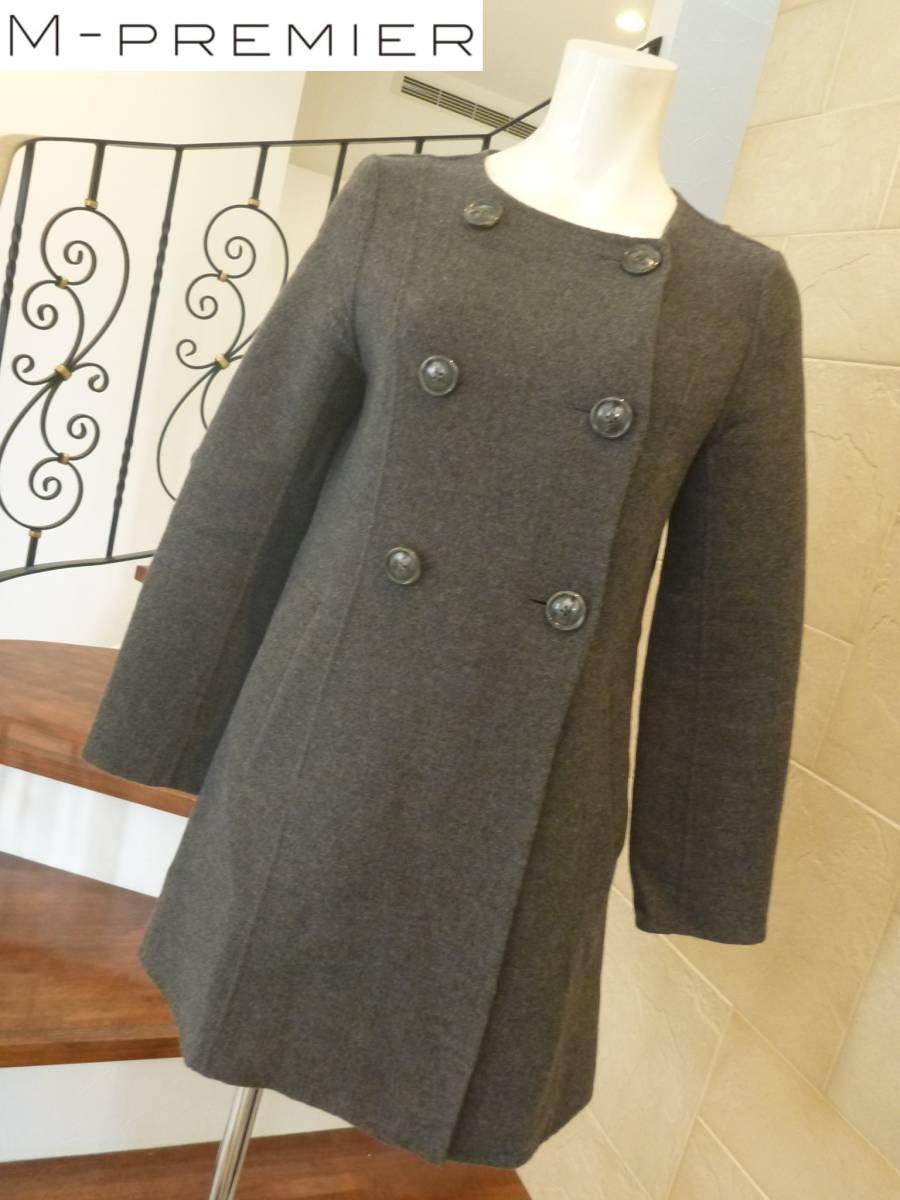 4.5万 美品 M Premier Mプルミエ エムプルミエ★ グレー ノーカラーコート 34 S相当拍卖