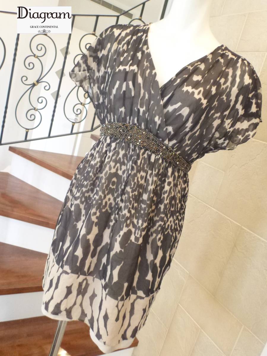 4万 超美品 Diagram ダイアグラム ★グレースコンチネンタル 黒×ベージュ シルク ワンピース 36 S相当拍卖