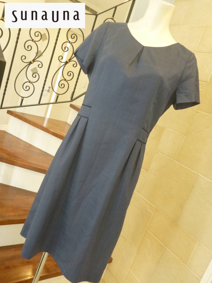 SunaUna スーナウーナ 紺 ネイビー系 さらっと生地 半袖 ワンピース 38 M相当拍卖