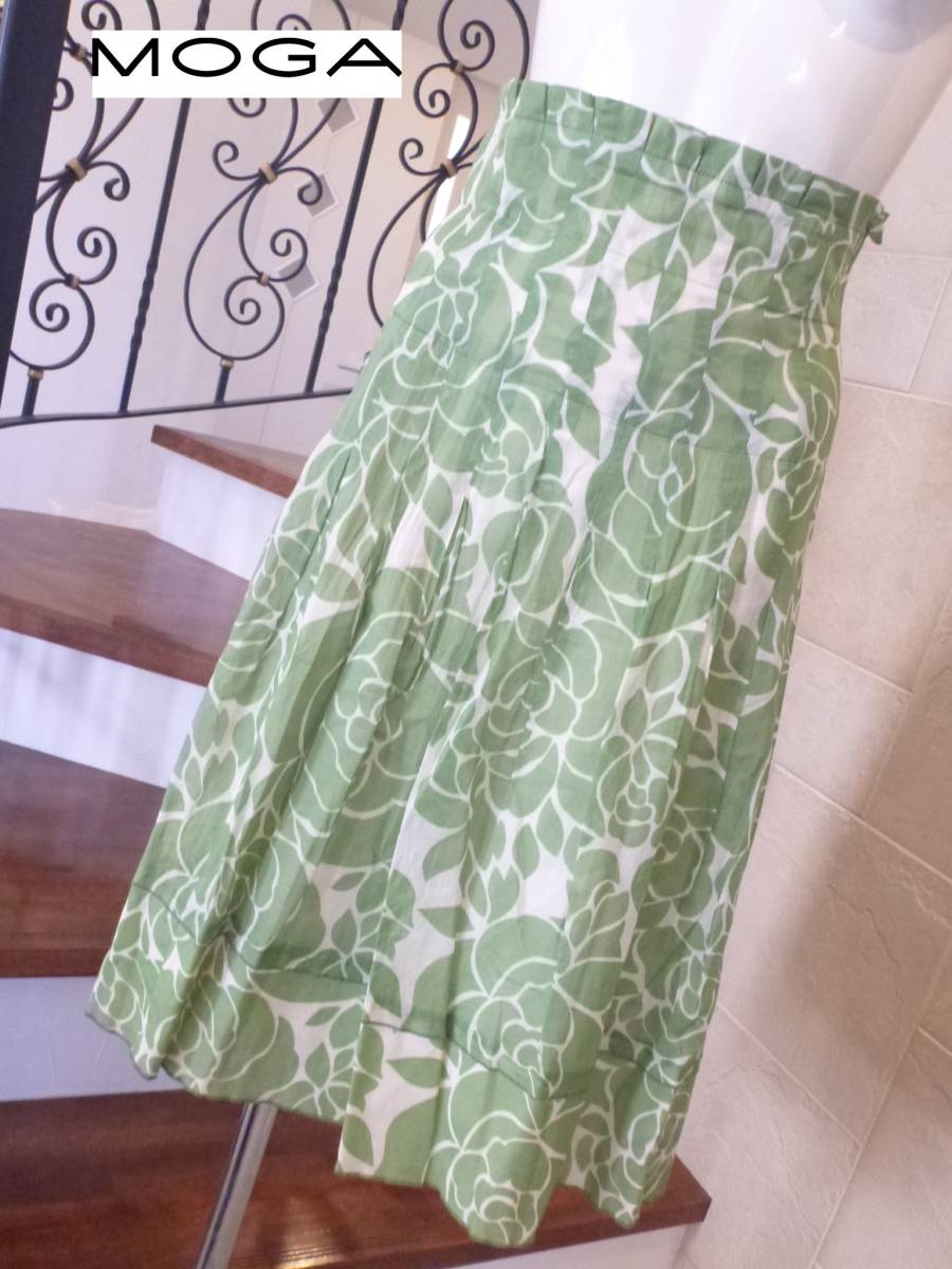 2.8万 超美品 MOGA モガ ★緑×アイボリー ハイウエスト スカート 1 S相当拍卖