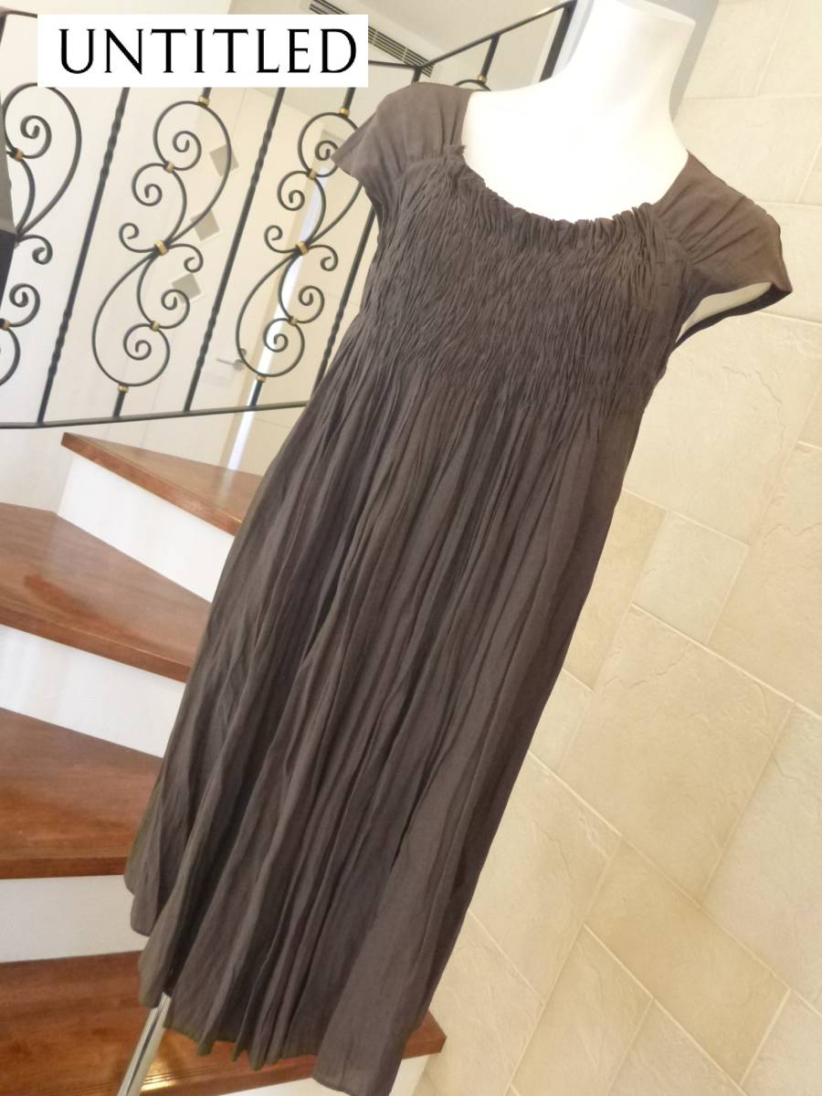 3万 美品 UNTITLED アンタイトル ★カーキ ギャザーデザイン ワンピース 2 M相当拍卖