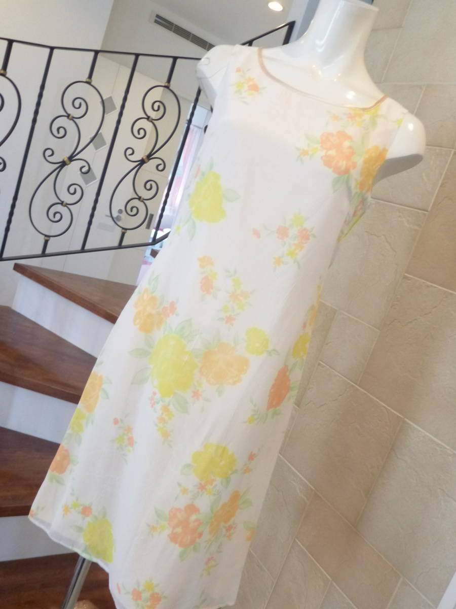 超美品 i.n.e インエ ★オレンジ×白×黄色×緑×花柄 ワンピース 2 M相当 拍卖