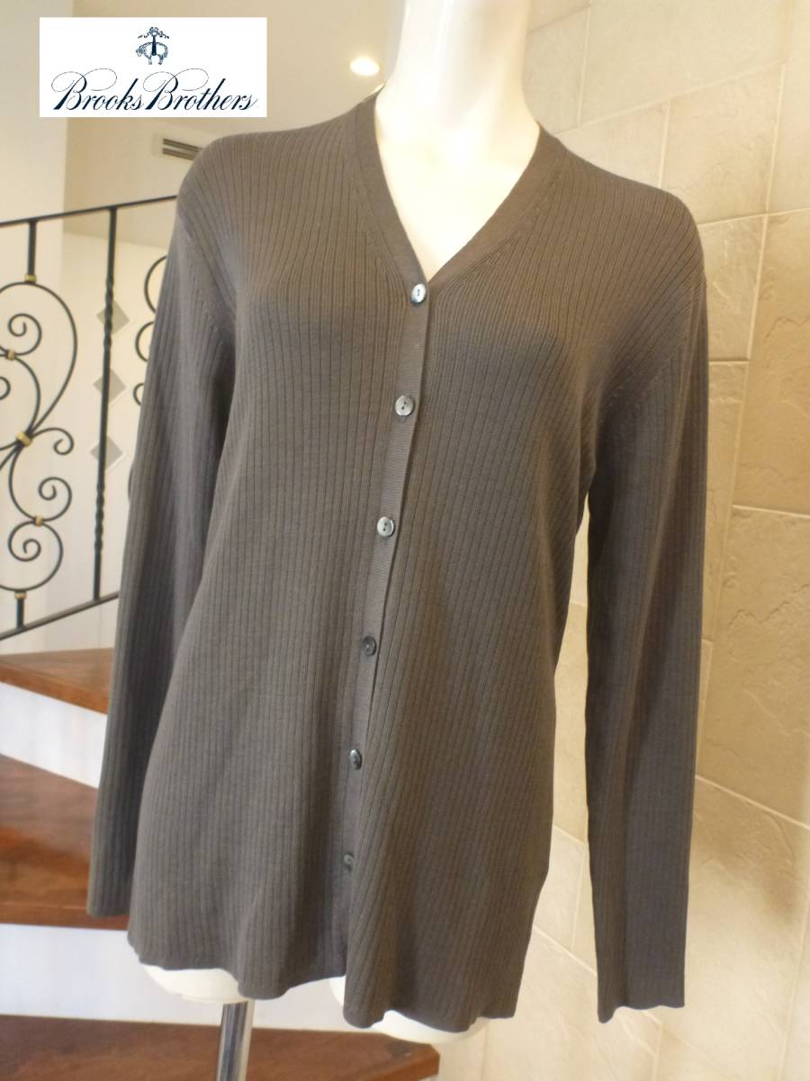 3万 美品 BROOKS BROTHERS ブルックスブラザーズ ★高級シルクニット グレー カーディガン L拍卖