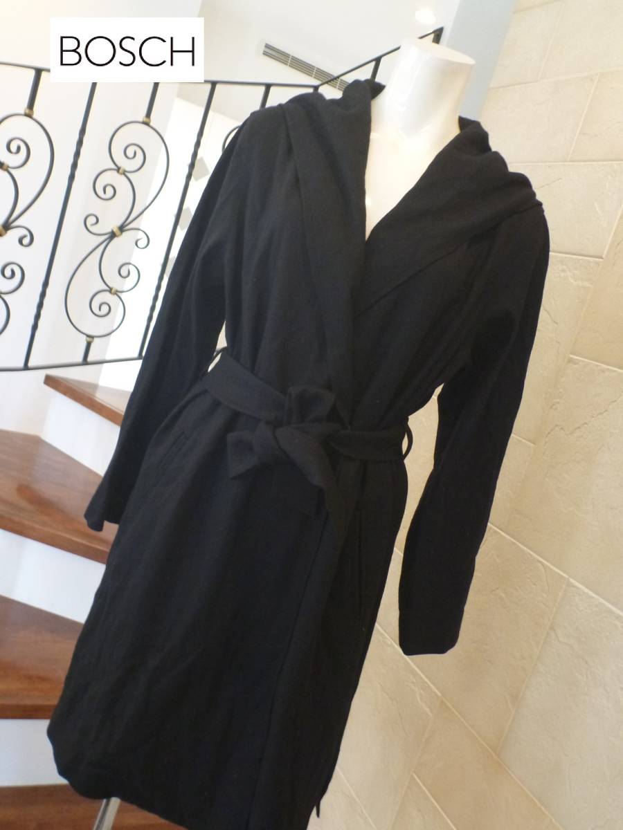 3万 美品 BOSCH ボッシュ ★黒ブラック 着ぶくれない薄手のウールコート 38 L相当拍卖