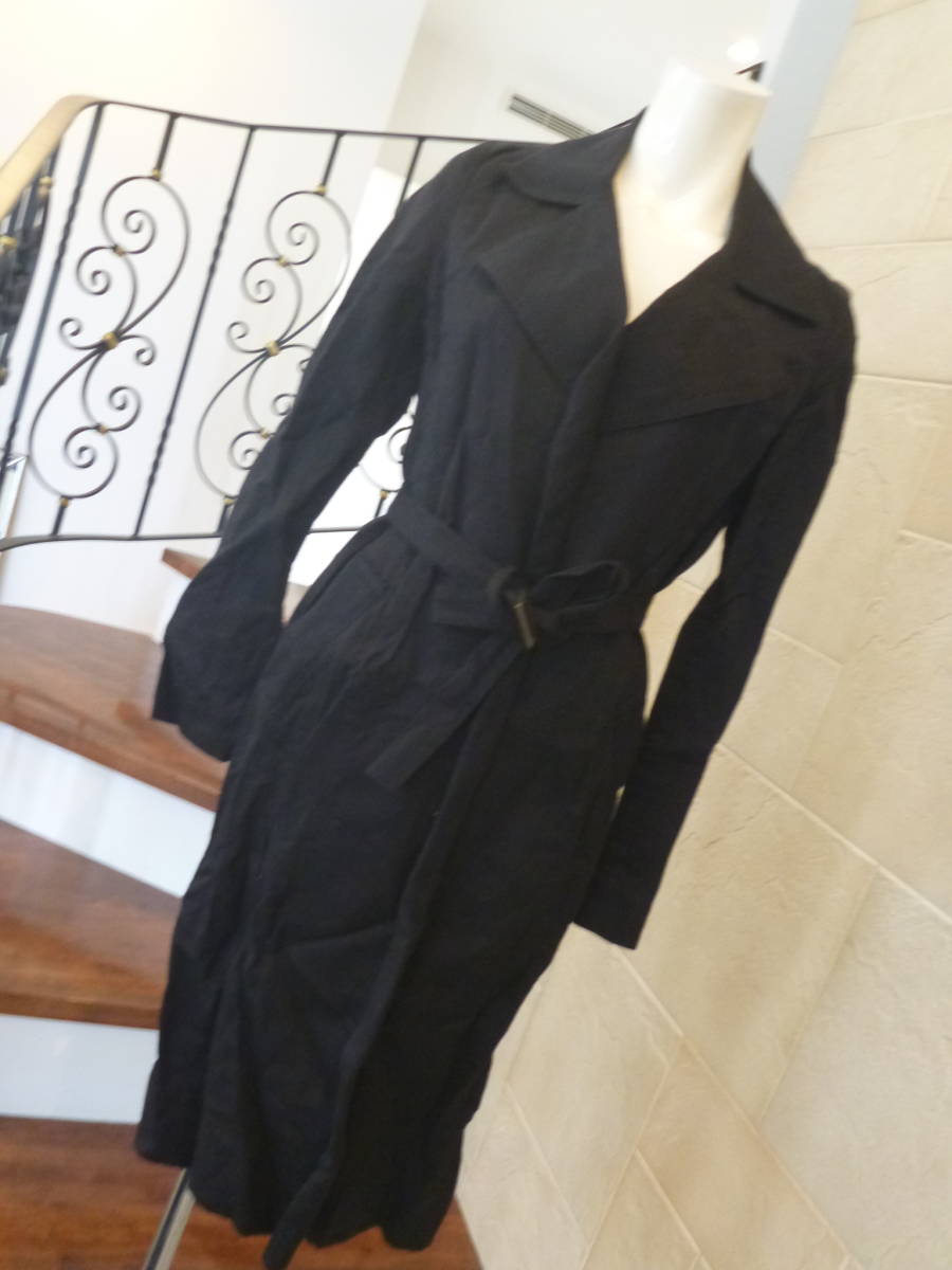 美品 ENCHANTEMENT アンシャントマン ★黒ブラック系 リネン コート 38 M相当拍卖