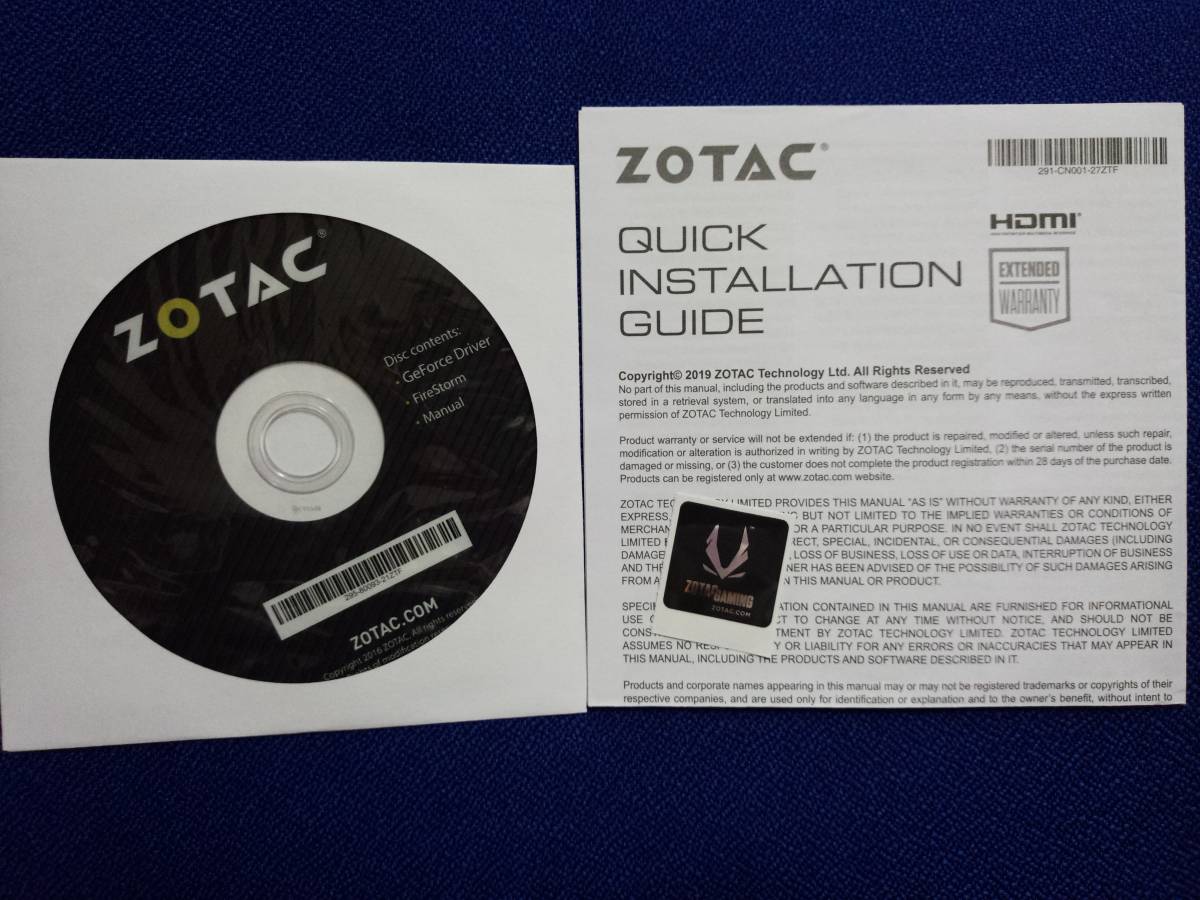 ZOTAC GT 710 ZONE Edition 1GB 64BIT DDR3 ドライバディスク,説明書 ②拍卖