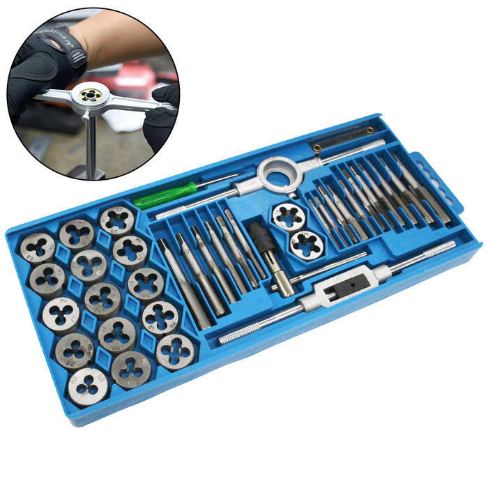 タップダイスセット 40pcs M3~M12 ピッチゲージ付き ネジ溝 ネジ山 修復/ネジ穴作成/ネジ切り サビ落し拍卖