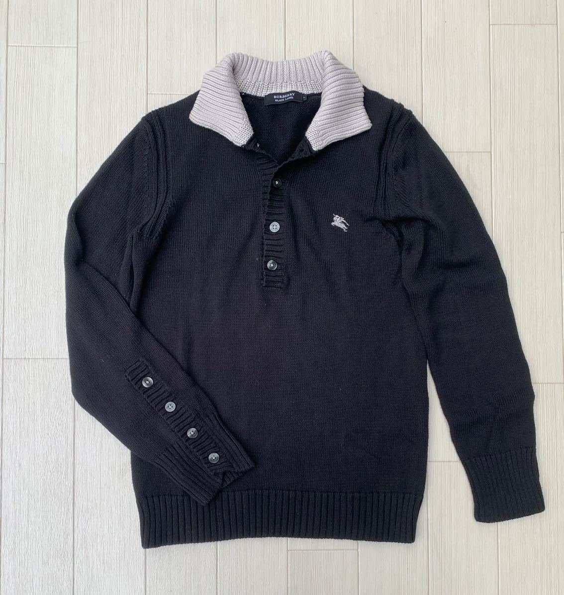 BURBERRY BLACK LABEL ニットポロシャツ【1】長袖 コットンニット バーバリーブラックレーベル拍卖
