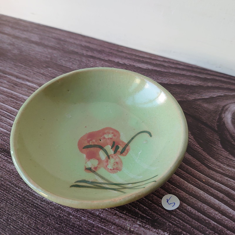 台湾レトロ◆豆皿 小皿 紅梅 うぐいす色 ⑤◆台湾食器◆ヴィンテージ yha1851002拍卖