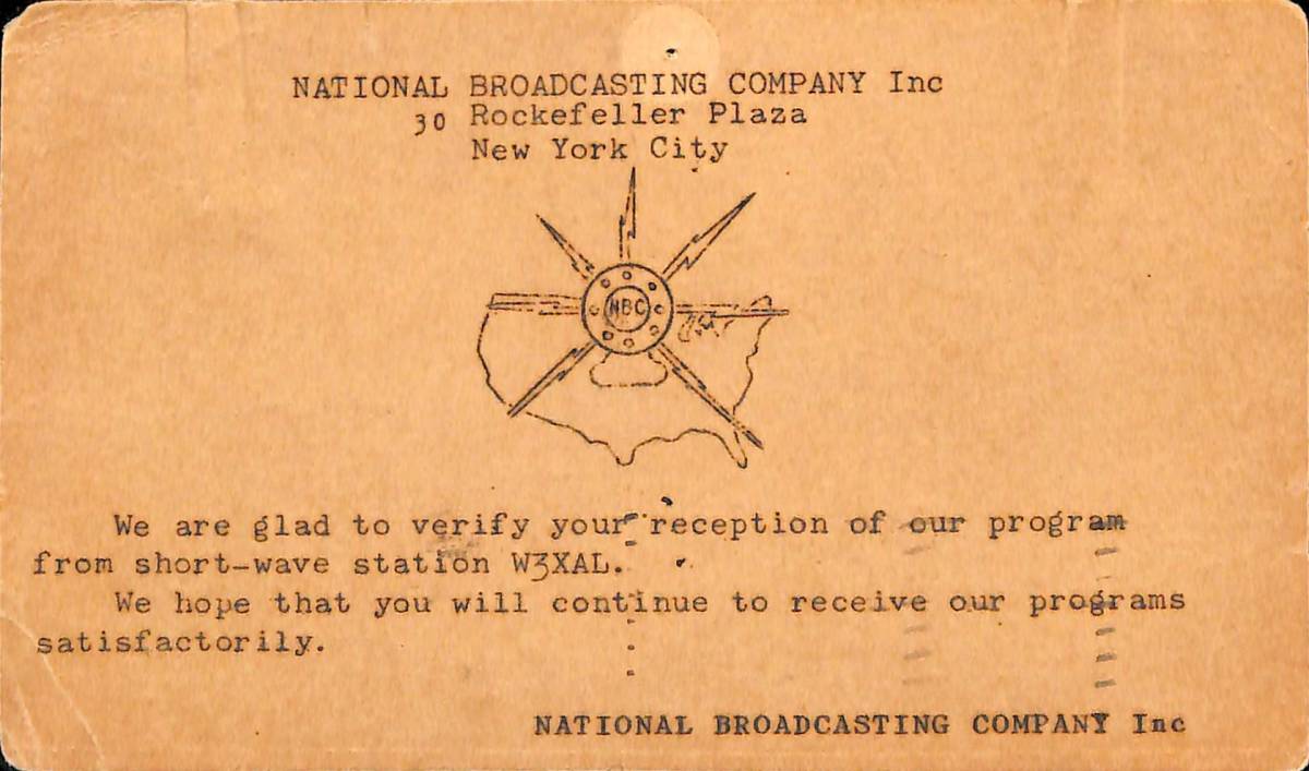 即決★送料込★BCL★激レア★入手困難★希少ベリカード★NBC★W3XAL★ニューヨーク★USA★1935年(★昭和10年) 拍卖