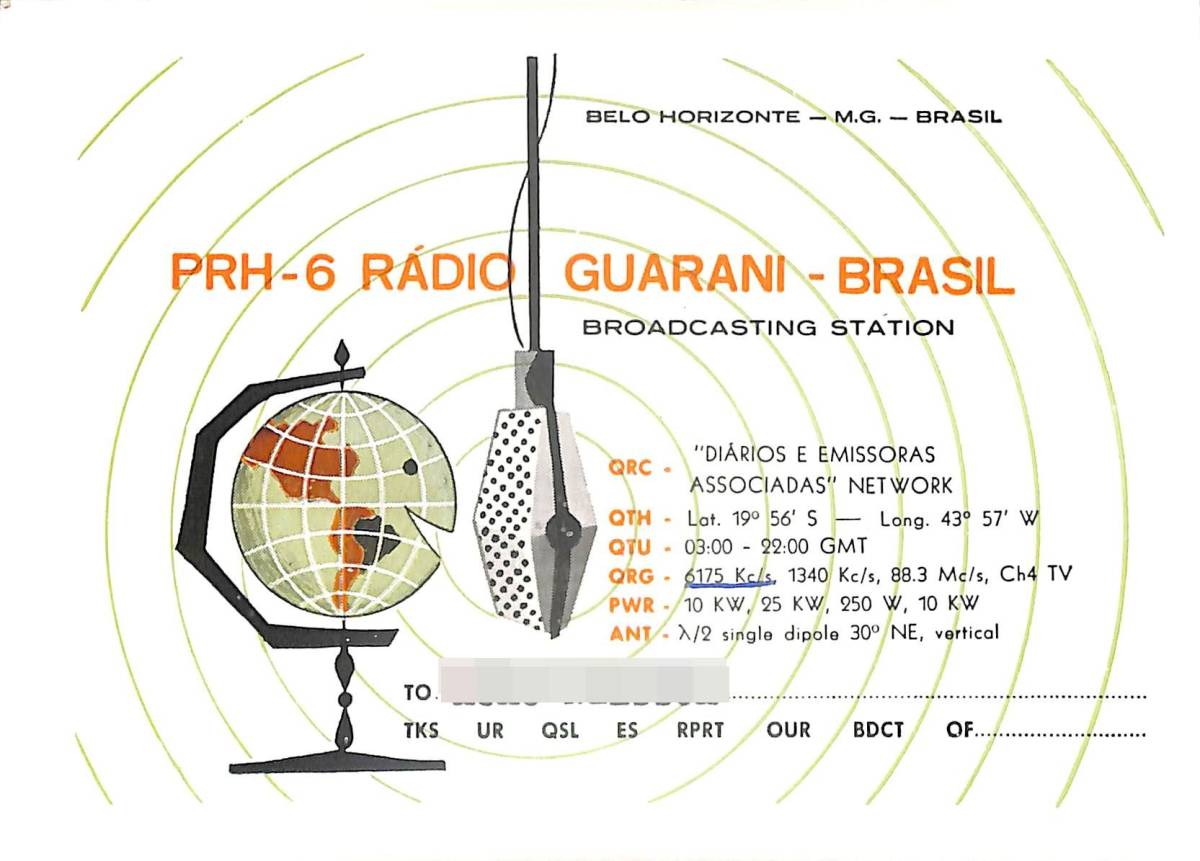 即決★送料込★BCL★難局★入手困難★希少ベリカード★PRH-6★ラジオ・グアラニ★Radio GUARANI★南米★ブラジル★1960年代? 拍卖