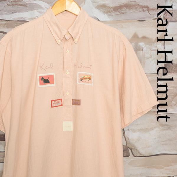 KS4406 カールヘルム KARL HELMUT 半袖シャツ M 肩50 ボタンダウン ラベル メール xq拍卖