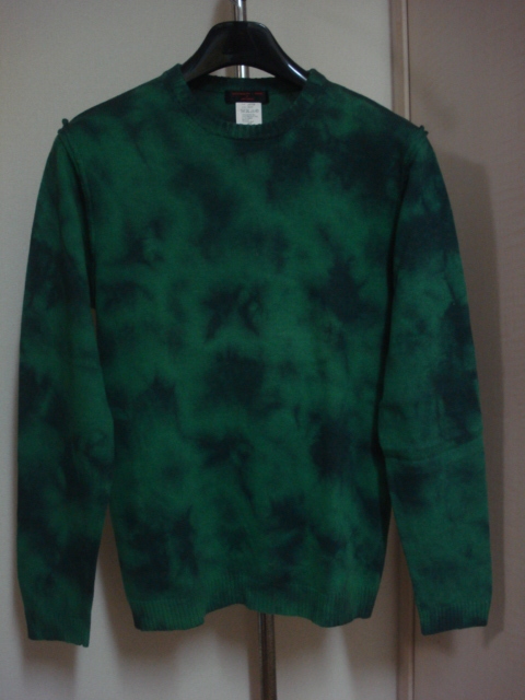 格安廃版レアモデル・GROSBEC(グロスベック)・鮮やかなグリーン系の迷彩カモフラ風タイダイ斑染め系仕上げ・高級丸首デザインセーター M位拍卖