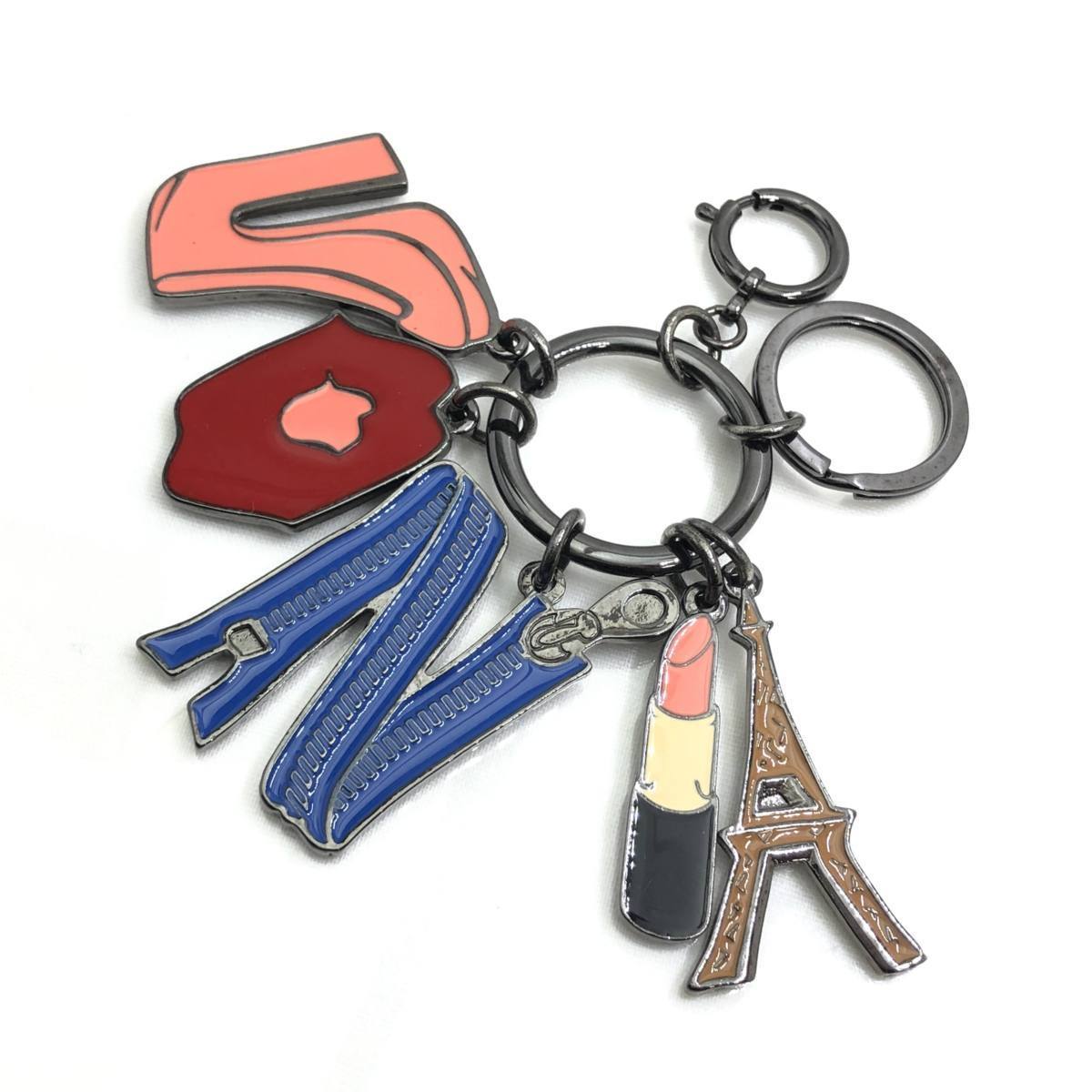 送料無料 美品 ソニアリキエル キーホルダー キーリング 鍵 ストラップ ハイヒール リップ ジップ タワー 赤系 青系 銀系 レディース拍卖