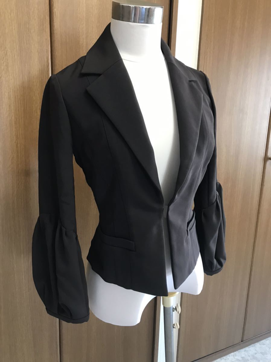 フォクシーニューヨーク テーラード ジャケット シングル 1ホック 裏地なし バルーンスリーブ 38 ダークブラウン拍卖