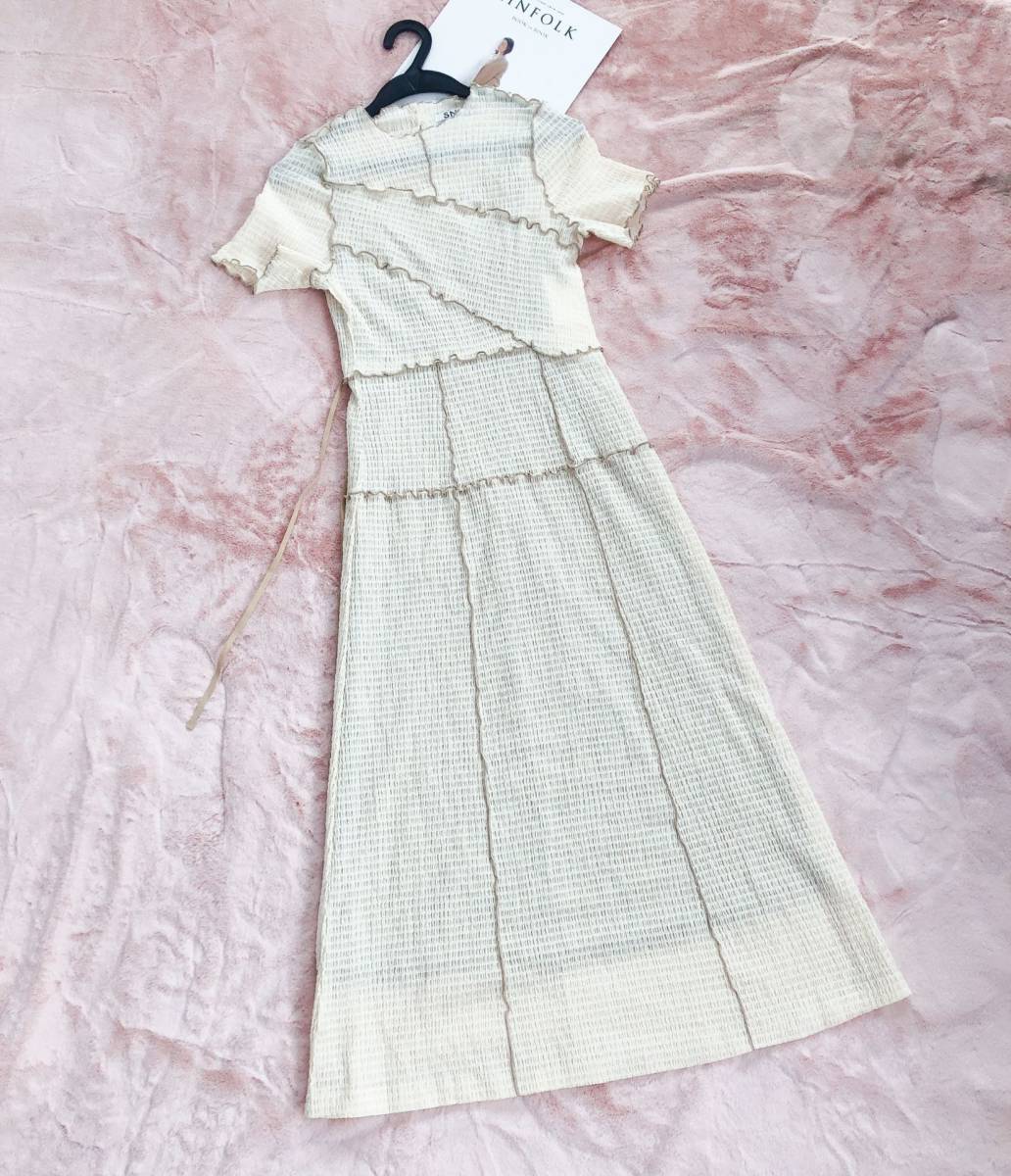 パッチワークプリーツドレス 白 M拍卖