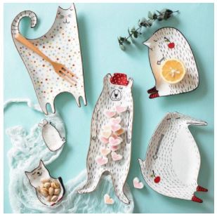 可愛い動物のセラミックプレート 2種類(猫、鼠)拍卖