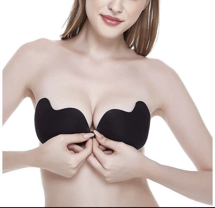 シリコンブラ バストアップ ヌーブラ シリコンパッド ひも付き Cカップ 黒2個拍卖