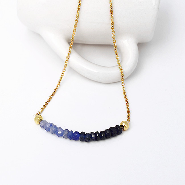 天然石 9月誕生石 サファイア カラーストーン ステンレスチェーン ネックレス拍卖