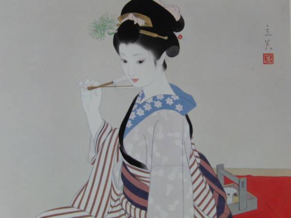 志村立美、紅、希少画版の1枚、版上サイン落款入り、額装 送料無料、ami5拍卖