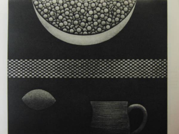 浜口陽三、銅版画・巨匠 ,水差しとぶどうと,高額版画集一部,額付 送料無料、ami5拍卖