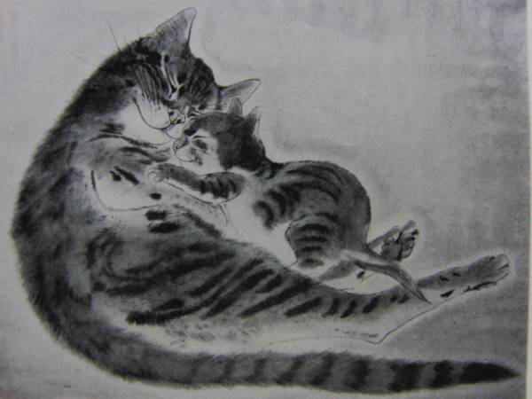 藤田 嗣治、猫1、1929年発行・骨董画集画、新品額装 送料無料、ami5拍卖