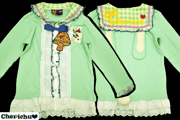 Y-2589-2★送料無料★新品★Cherichu チェリッチュ★定価\7,900 刺繍 ウサギ セーラーカラー レース フリル 耳 長袖 シャツ 7歳(130-135cm)拍卖